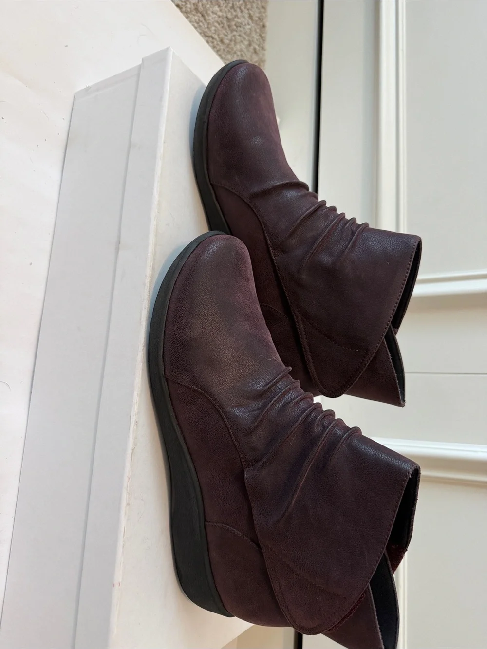 Women’s Clark’s Cloudsteppers Casual Burgundy Ankle Boots - Slip-On Comfort